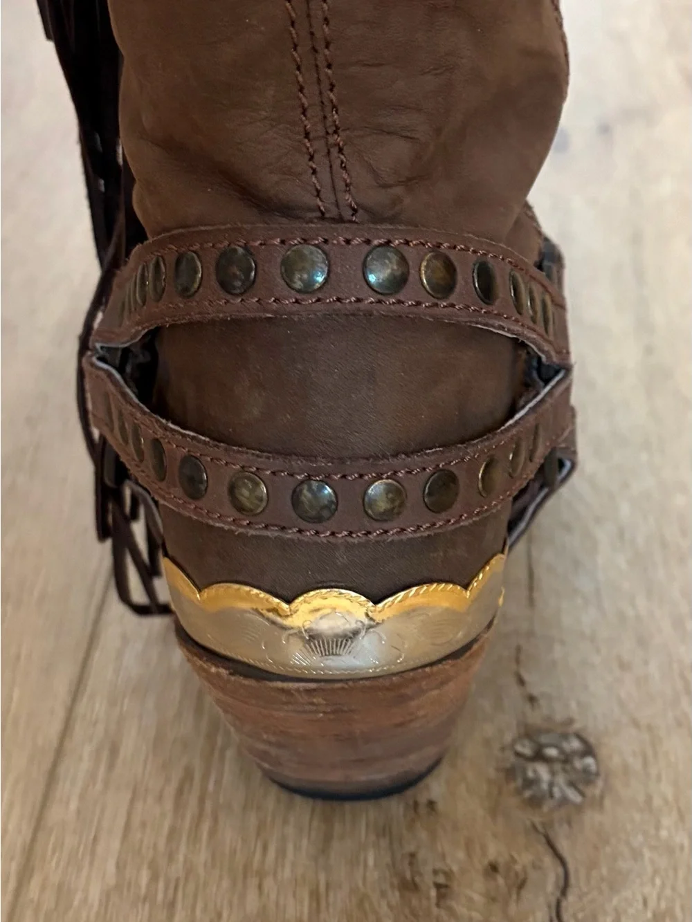 Liberty Black over-the-knee leather Cowboy harness boots size 7